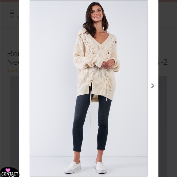 Cable Knit V-Neck Long Sleeve Oversized Sweater - Picture 3 of 3